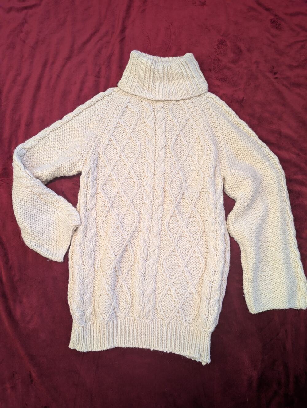 VNTG 80s Nel Martin 100% Wool Cable Knit Fisherman Turtleneck Sweater